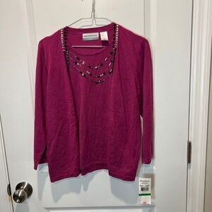 Alfred Dunner Petite Wine Color Beaded Embellished Sweater Top Size PL